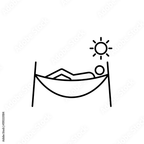 Person relaxing on hammock icon Flat illustration sign