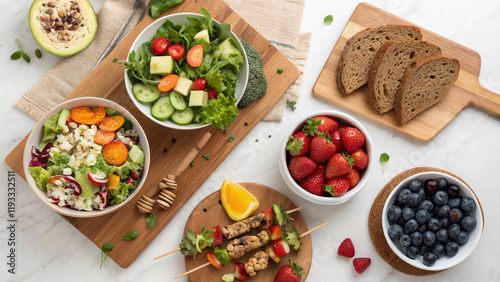 Assortment of healthy food dishes. Top view. Free space for your text,food, healthy, background, dish, top, indian, view, table, wooden