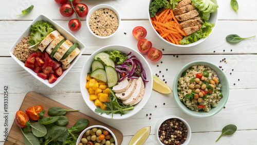 Assortment of healthy food dishes. Top view. Free space for your text,food, healthy, background, dish, top, indian, view, table, wooden