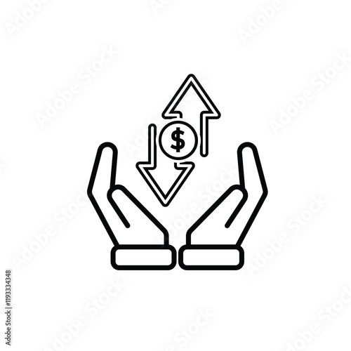 coin icon. cash back with dollar in hand. money management vector, business and finance icon, indicating continuous movement. outline design style