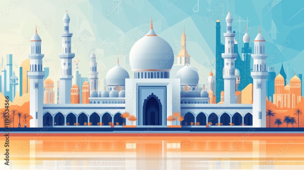 Obraz premium Geometric Islamic Mosque Vector Art with Flat Design Style