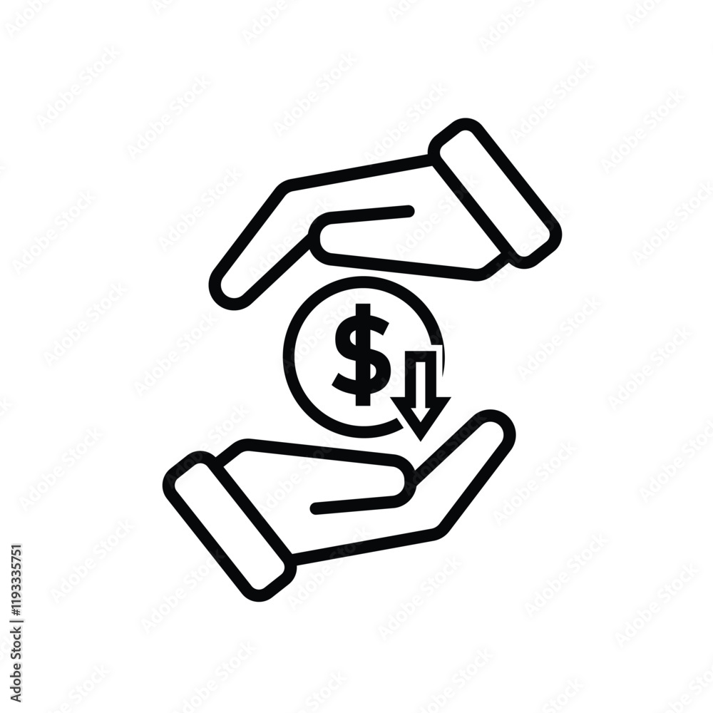 coin icon. money weakens/falls in hand. money management vector, business and finance icon, showing continuous movement. Line design style coin icon. money weakens/falls in hand. money management vector, business and finance icon, showing continuous movement. Line design style