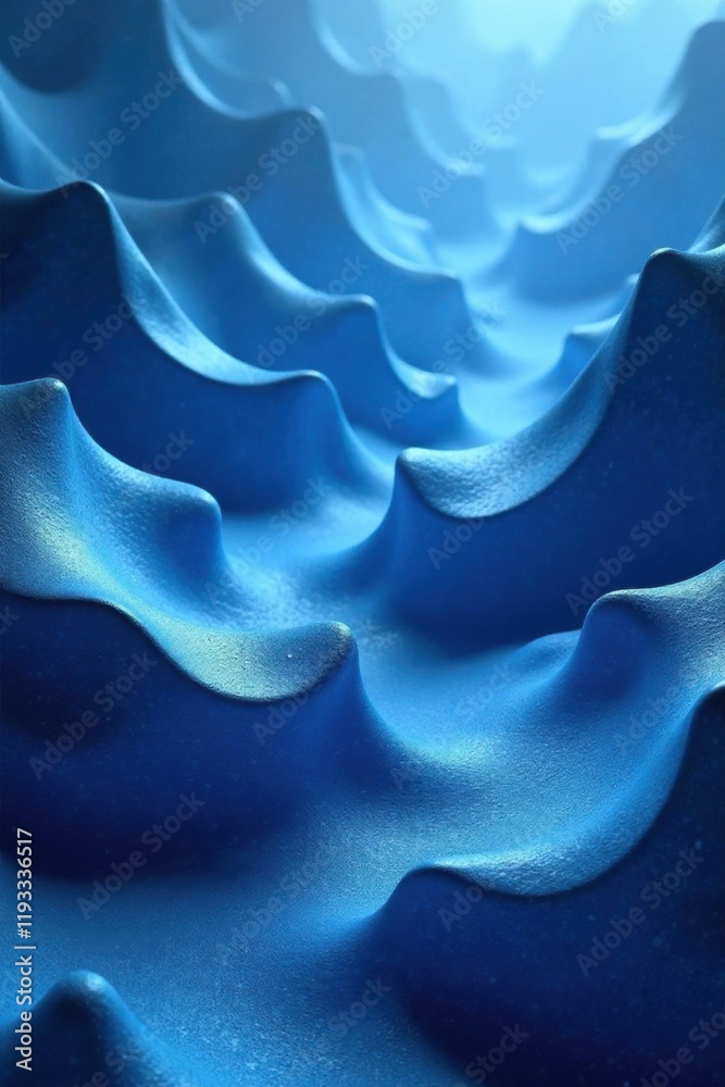 Fototapeta premium Abstract Blue Undulating Surface A Textured 3D Rendering of Smooth, Wavy Hills and Valleys Receding into the Distance