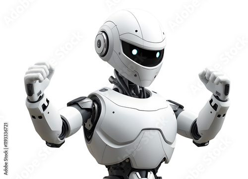 Robot AI sur fond blanc qui fait un signe de la main . intelligence artificielle