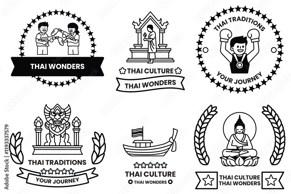 set of illustrations in the concept of Thai tourism and Thai culture in a line style set of illustrations in the concept of Thai tourism and Thai culture in a line style
