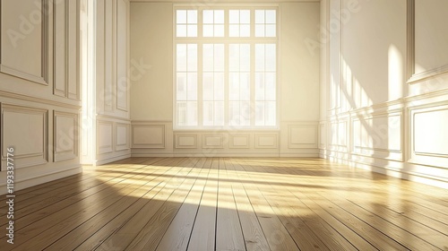 Wallpaper Mural A Nordic-inspired interior showcasing an airy white room with sunlight streaming through a window onto wooden floors. Torontodigital.ca