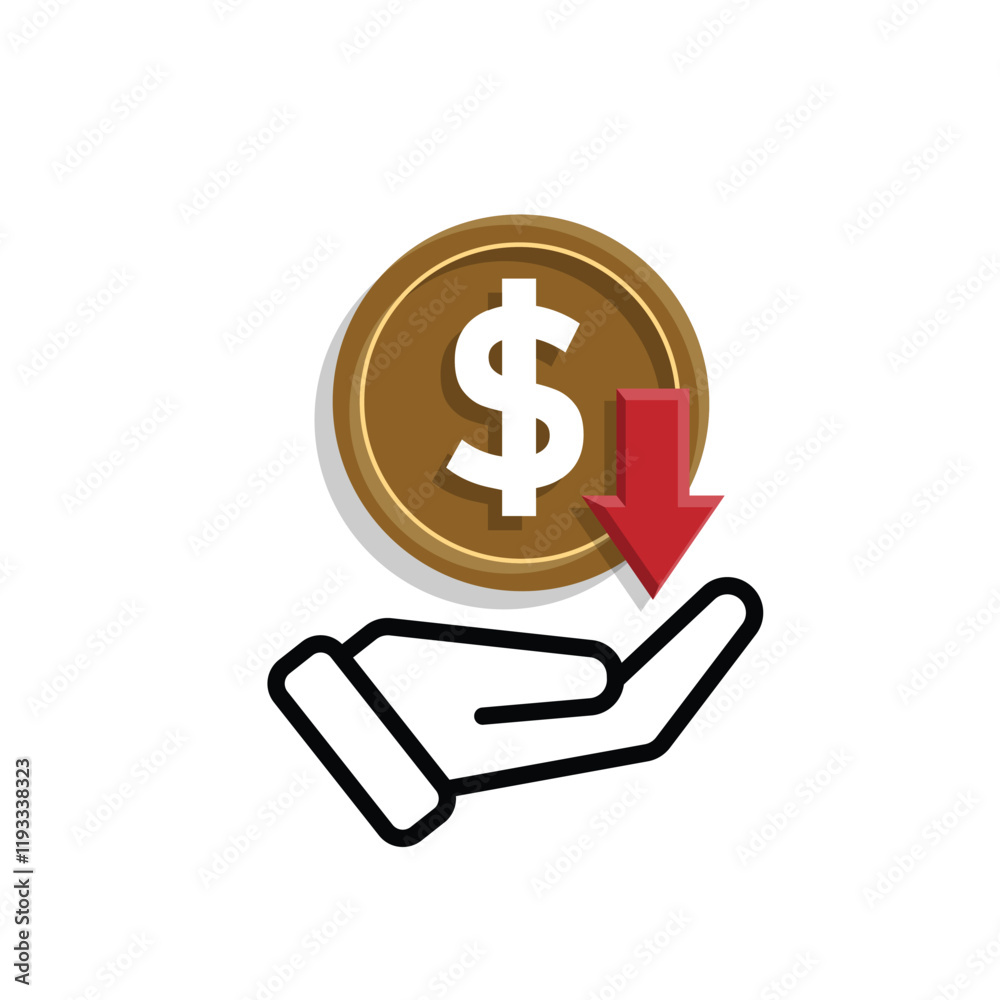 coin icon. money weakens/falls in hand. money management vector, business and finance icon, showing continuous movement. Mixed design style coin icon. money weakens/falls in hand. money management vector, business and finance icon, showing continuous movement. Mixed design style