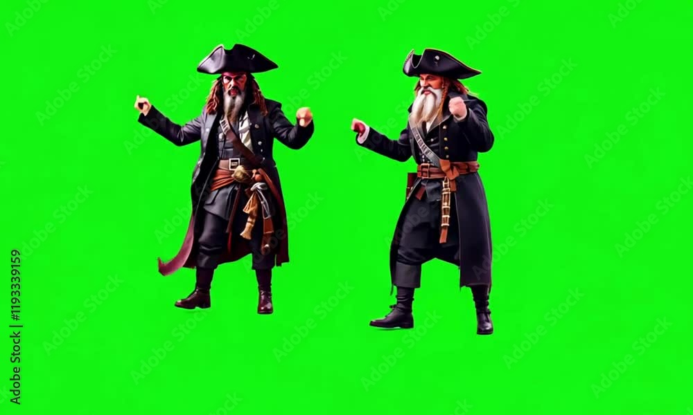 two pirates dancing on green screen