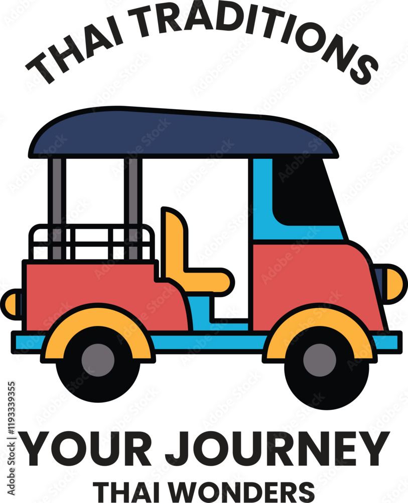 Fototapeta premium red and blue Thai tuk tuk with a blue top