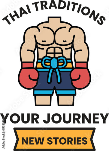 illustration in the concept of Muay Thai in line style