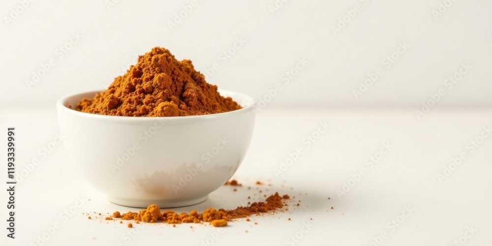 Aromatic Ground Spice in a Simple White Bowl, Ready for Culinary Use or as a Natural Remedy Aromatic Ground Spice in a Simple White Bowl, Ready for Culinary Use or as a Natural Remedy