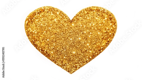 Golden glitter heart isolated on white background
