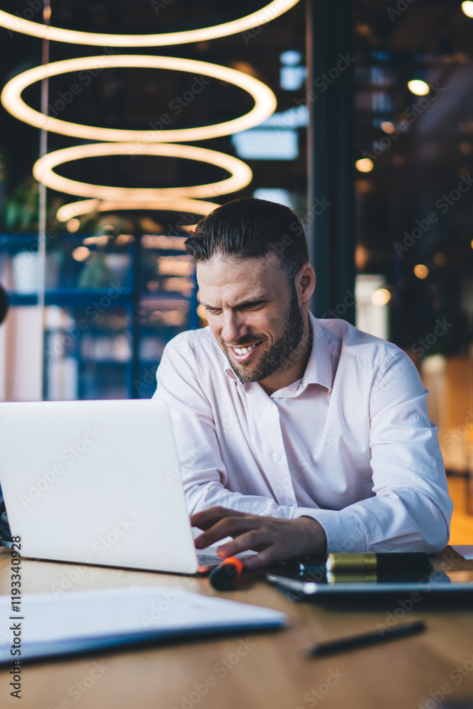 Happy employee learning crypto currency for doing bitcoin exchange connecting to coworking wifi internet browsing web information, successful freelancer doing distance job creating business project Happy employee learning crypto currency for doing bitcoin exchange connecting to coworking wifi internet browsing web information, successful freelancer doing distance job creating business project