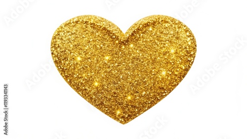 Golden glitter heart isolated on white background
