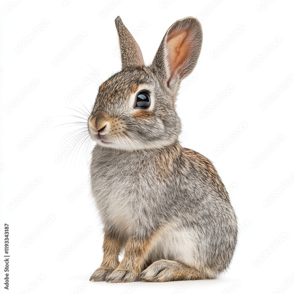 Fototapeta premium A small rabbit rests peacefully on a smooth white surface, showcasing its soft fur and delicate features in a serene setting.