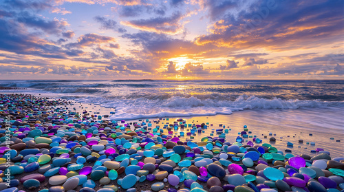 Fototapeta Naklejka Na Ścianę i Meble -  sunset at the beach with the Gemstone Shoreline
