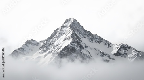 Professional monochrome photography of a snowy mountain peak. Graphic black and white poster of a snow covered mountain range. Landscape shot for interior painting photo