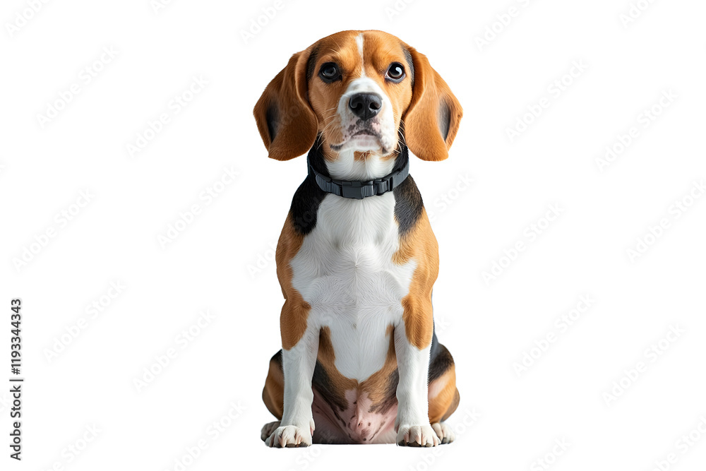 Beagle dog sitting calmly indoors pet photography minimalist environment front view canine companionship Beagle dog sitting calmly indoors pet photography minimalist environment front view canine companionship