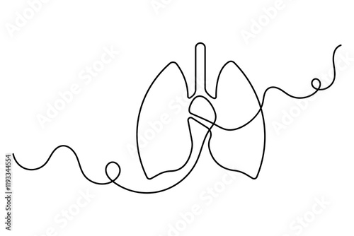 Continuous one line lung drawing with black and white vector icon
