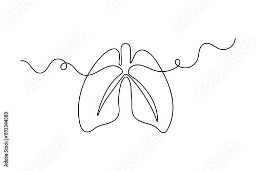 Continuous one line lung drawing with black and white vector icon
