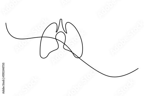 Continuous one line lung drawing with black and white vector icon

