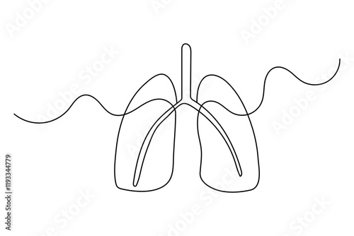 Continuous one line lung drawing with black and white vector icon
