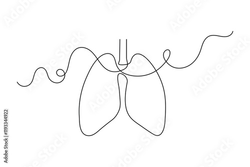 Continuous one line lung drawing with black and white vector icon
