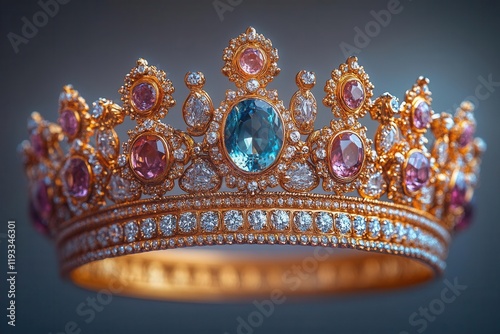 exquisite crown displayed against a stark white background, highlighting intricate details and opulence, symbolizing power and nobility, with dramatic lighting enhancing its grandeur