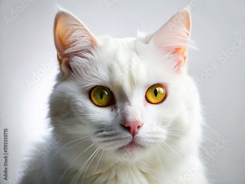Close-up Portrait of a White Cat with Bright Yellow Eyes -  Perfect for Pet, Animal, and Nature Themes