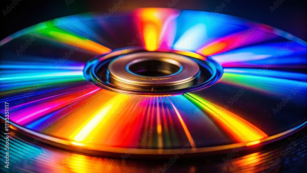 Close-up Rotating Compact Disc in Low Light, Glowing Reflections Close-up Rotating Compact Disc in Low Light, Glowing Reflections