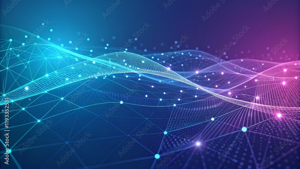 Fototapeta premium Abstract Network Wave Digital Connectivity Concept, Blue and Purple Gradient, Mesh Composition, Network Visualization Network,Connectivity