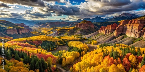 Colorado Autumn Mountain Plateau: Yellow Aspens & Colorful Rocks
