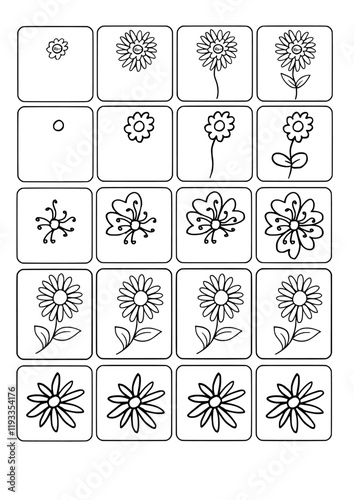 How to Draw Flowers Vector Illustration Workbook page design Art