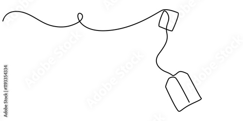 one continuous line drawing of tea bag.one line drawing of tea bag icon.single line vector illustration.isolated white background, One continuous line drawing of paper tea bag. Hot herbal drink. 