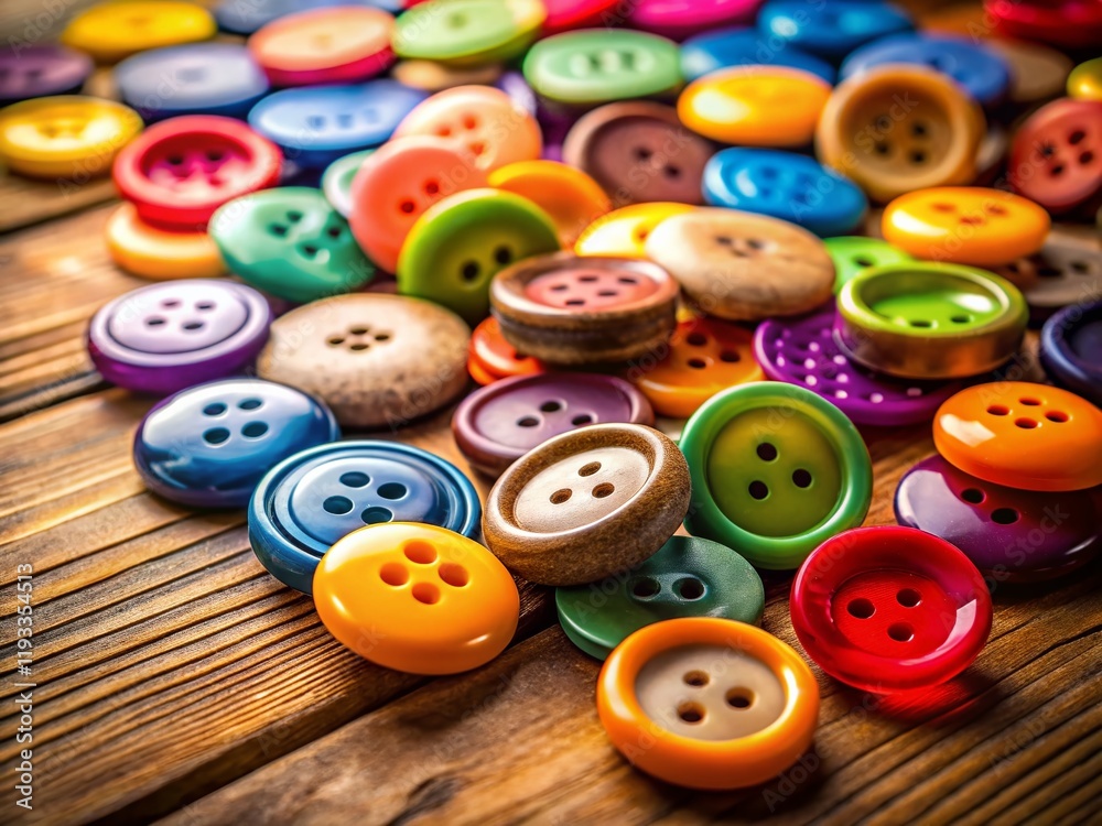 Colorful Buttons on Rustic Wooden Table - High-Resolution Stock Photo Colorful Buttons on Rustic Wooden Table - High-Resolution Stock Photo