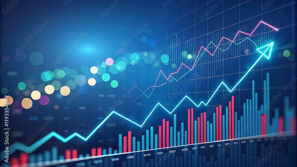 Fototapeta premium Dynamic Growth Chart Bokeh Background, Upward Trend, Financial Success, Data Visualization Stock Market, Investment Growth