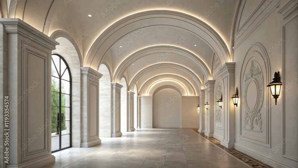 Elegant Archway Hallway 3D Render, Classical Architecture, Interior Design, Warm Lighting Classical Architecture, Interior Design Elegant Archway Hallway 3D Render, Classical Architecture, Interior Design, Warm Lighting Classical Architecture, Interior Design