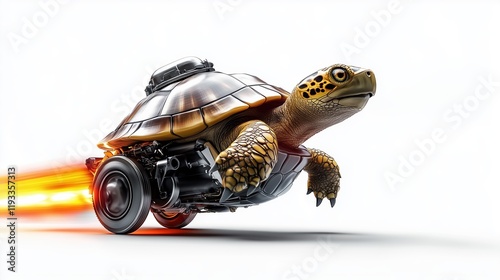 Expressive Tortoise With Rocket Wheels Representing Speed and Innovation