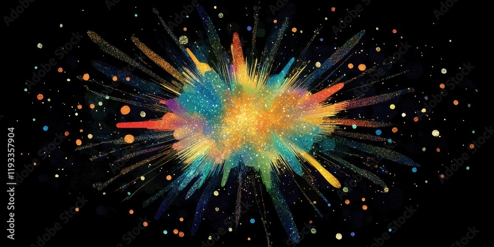 Glittering Rainbow Explosion Across Dark Background Glittering Rainbow Explosion Across Dark Background