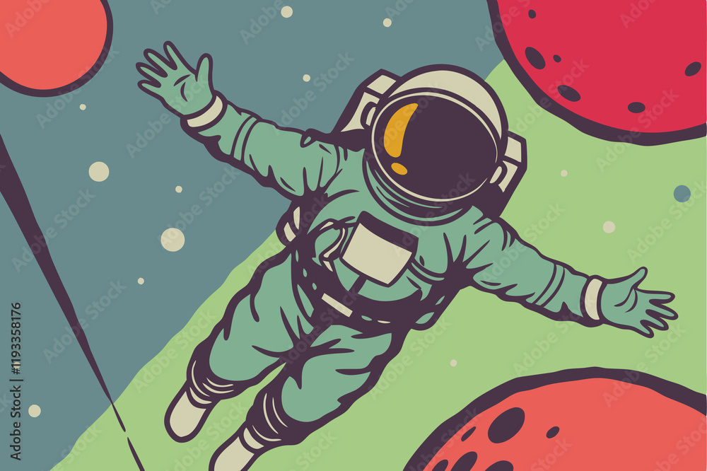 Vector Retro Flying Male Astronaut Illustration Vector Retro Flying Male Astronaut Illustration