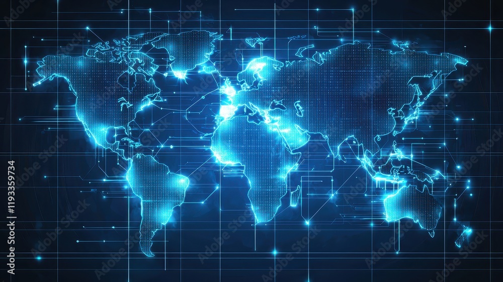 Futuristic Digital World Map with Geometric Lines and Lights Representing Global Connectivity and Technology in a Sci-Fi Inspired Design Futuristic Digital World Map with Geometric Lines and Lights Representing Global Connectivity and Technology in a Sci-Fi Inspired Design