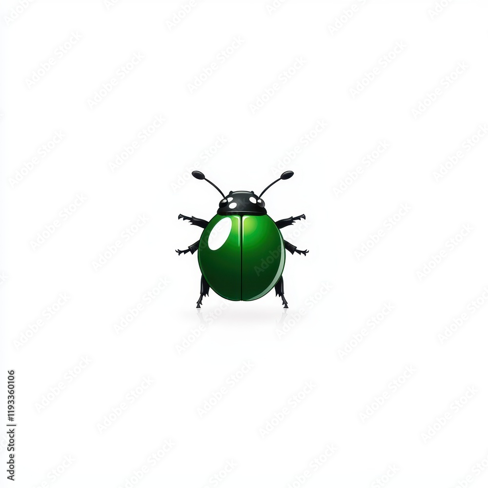 Naklejka premium Colorful cartoon ladybug with shiny green body and black head on a clean white background, perfect for nature, insect, and design concepts in various creative projects