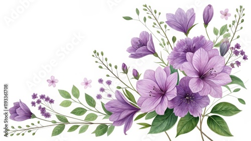 Watercolor Lavender Floral Corner Composition Botanical Illustration, Purple Flowers, Floral Design Floral arrangement, watercolor painting