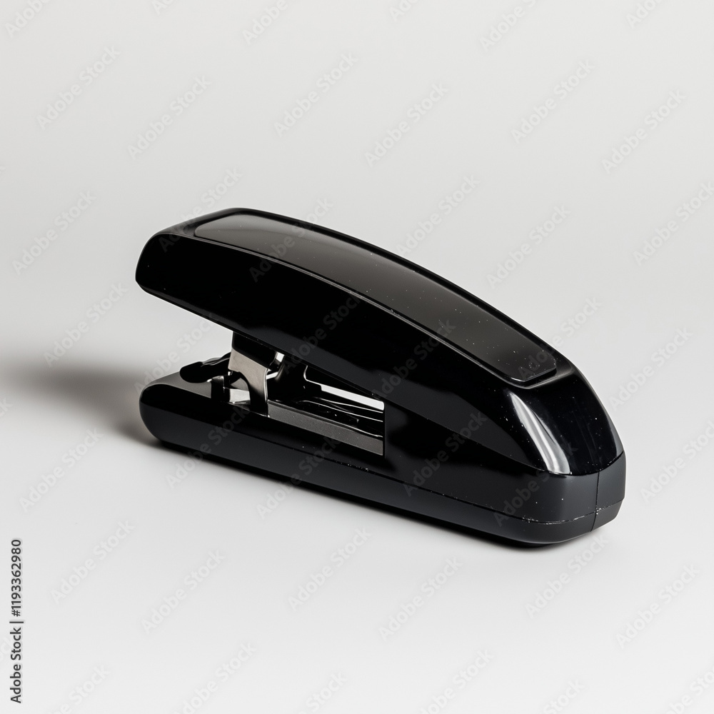 A single black stapler on a plain white background A single black stapler on a plain white background