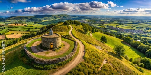 Cotswold Way Long-Distance Footpath & Coaley Peak Toposcope, Gloucestershire, UK photo