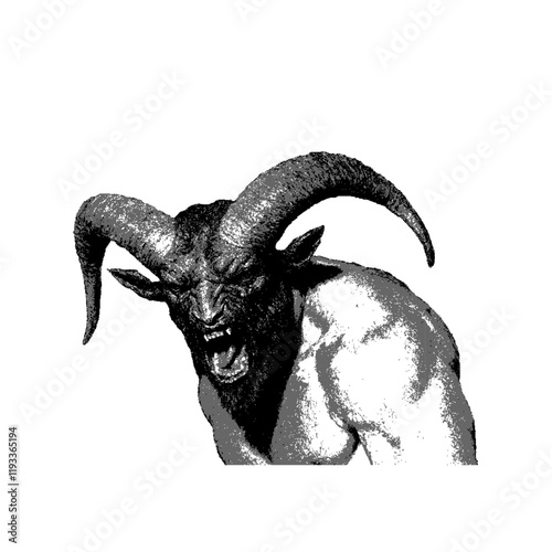 Demon goat of hell. Very defined pixel effect, 8bit view. 