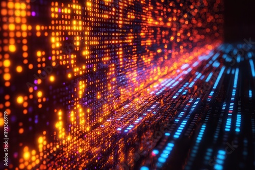 Wallpaper Mural Bright digital patterns emerge in vibrant orange and blue hues, creating an immersive abstract background effect Torontodigital.ca