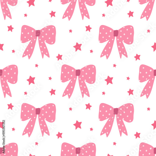 Pink bows, stars Valentine's Day, Scandinavian style, perfect for fabric, wrapping paper, textiles, baby bedding, wallpaper, pajamas.