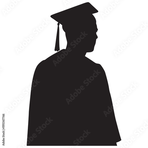 A Graduate man posing with cap and diploma. silhouette illustration vector black