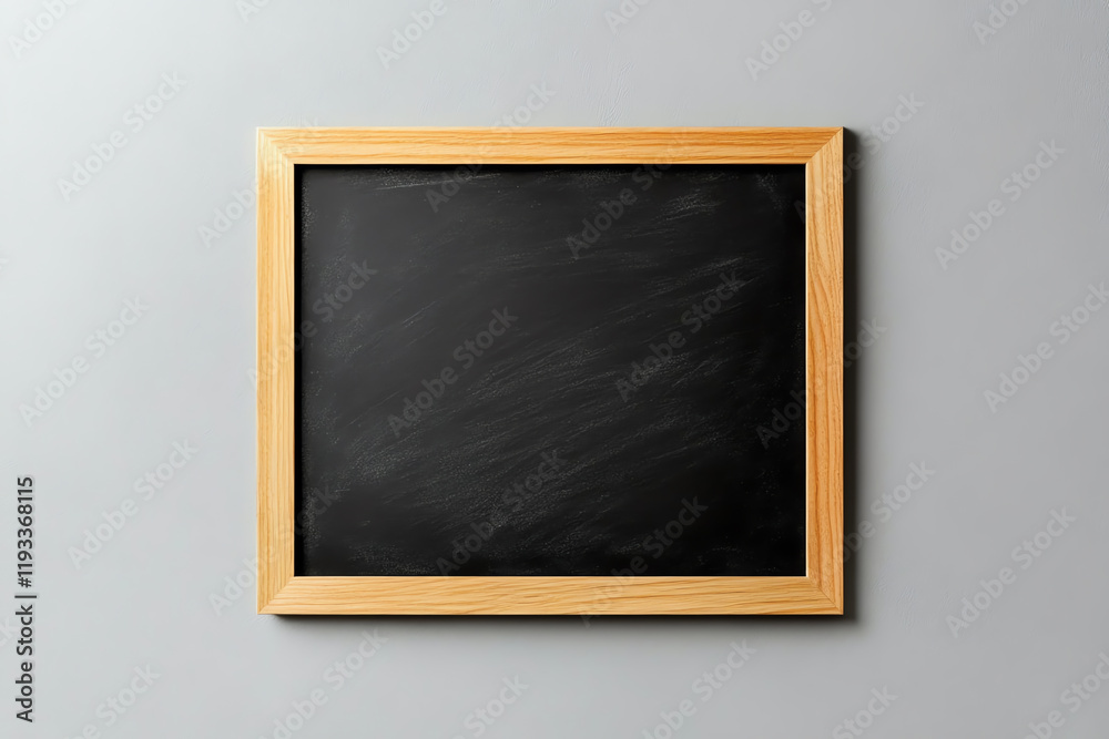 A simple, wooden-framed black chalkboard on a smooth gray wall, perfect for writing messages or creative notes. A simple, wooden-framed black chalkboard on a smooth gray wall, perfect for writing messages or creative notes.